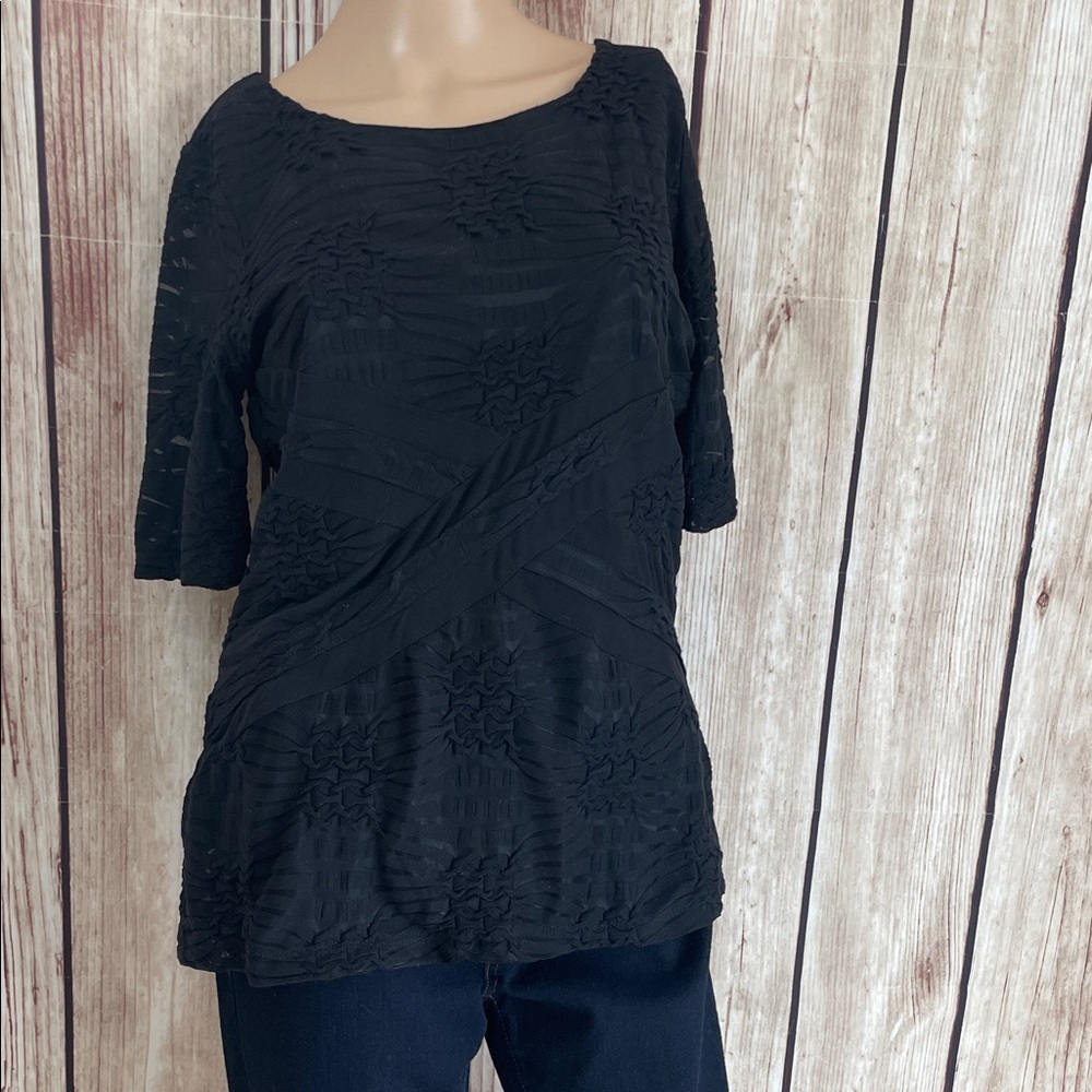 *Beige by ECI Elegant Black Knotted Textured Blouse NWT